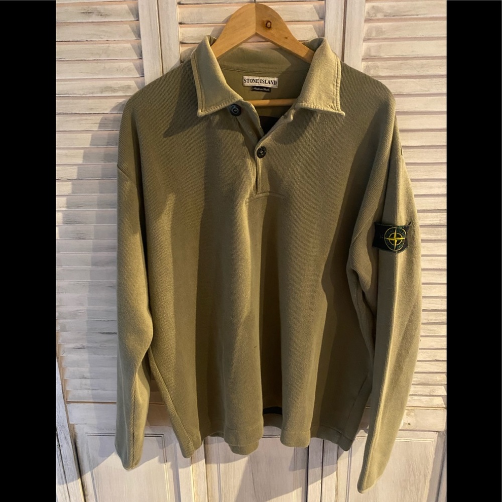 stone island henley green warm knit 1998 vintage sweater warm xxl runs small